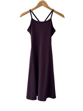 Pact Fit & Flare shorty Midi Dress XS dark purple Organic Cotton Pockets NWOT